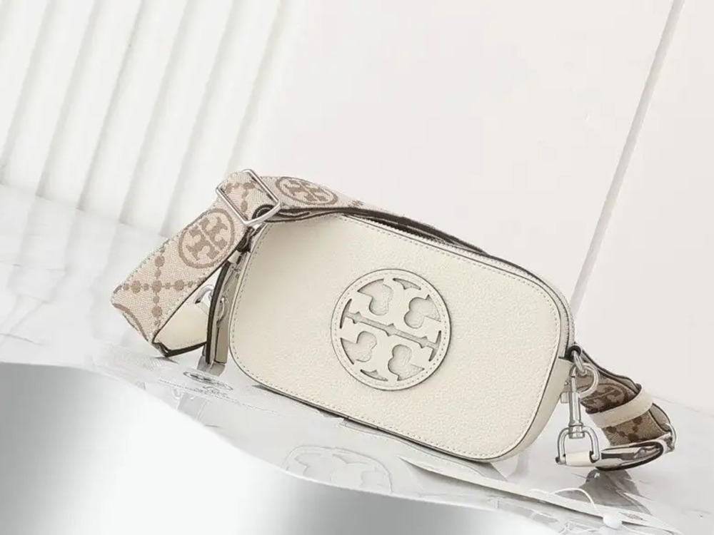 Tory Burch White Crossbody Bag with Patterned Strap
